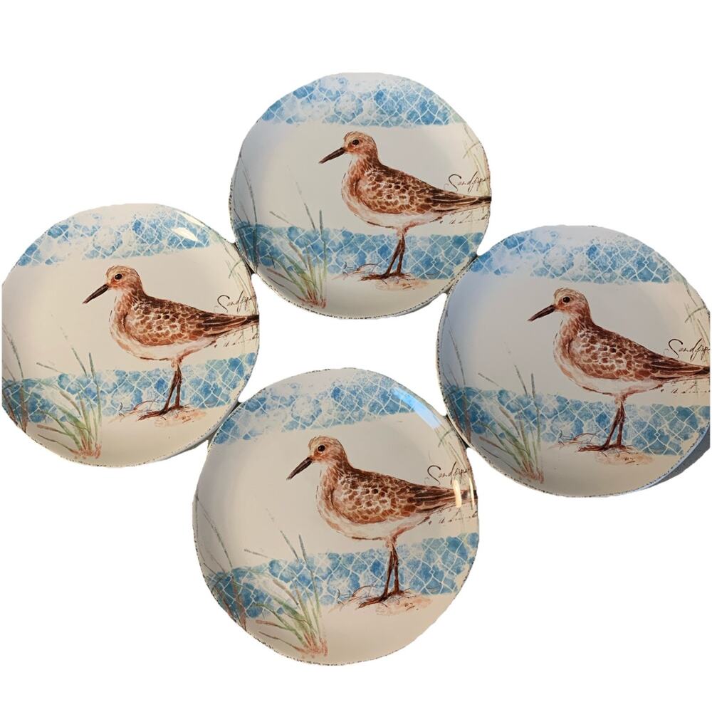 Pier 1 Imports Sandpiper Beach Bird 8" dessert/salad replacement plates Set 4